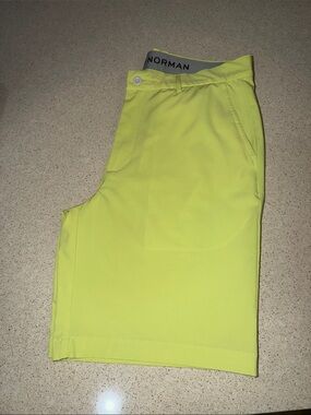 Attack Life by Greg Norman Men's Neon Yellow Flat Front Golf Shorts